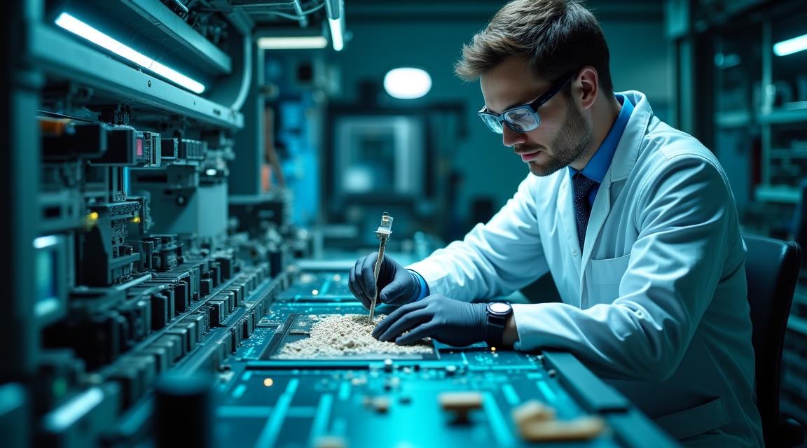 Wissenschaftler arbeitet an neuartigen Batteriematerialien in einem hochmodernen Labor